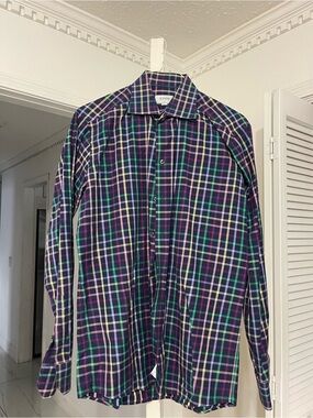 Eton Purple and Teal Plaid Long-Sleeve Dress Shirt